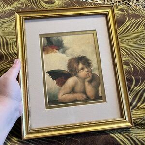 Gold Framed Cherub of the Sistine Chapel by Raphael Print Whimsigoth Angelcore